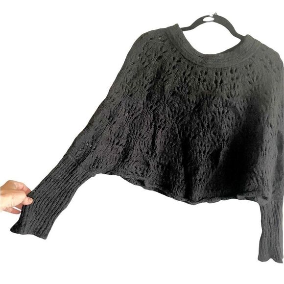 NOA NOA Mohair Wool Knit Cropped Crochet Pullover Poncho Boho Sweater Black SM - Picture 2 of 6